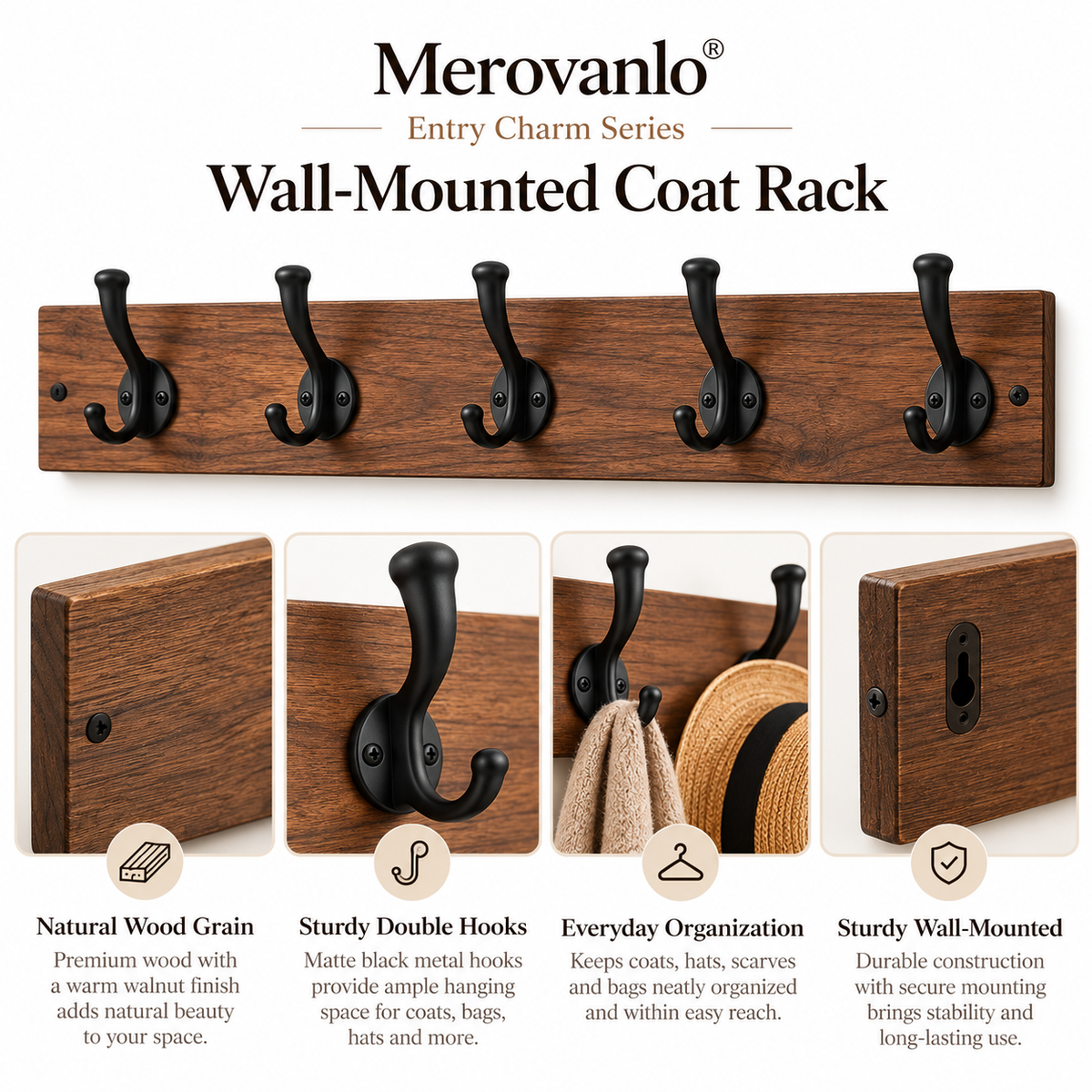 Merovanlo® Entry Charm Wall-Mounted Coat Rack