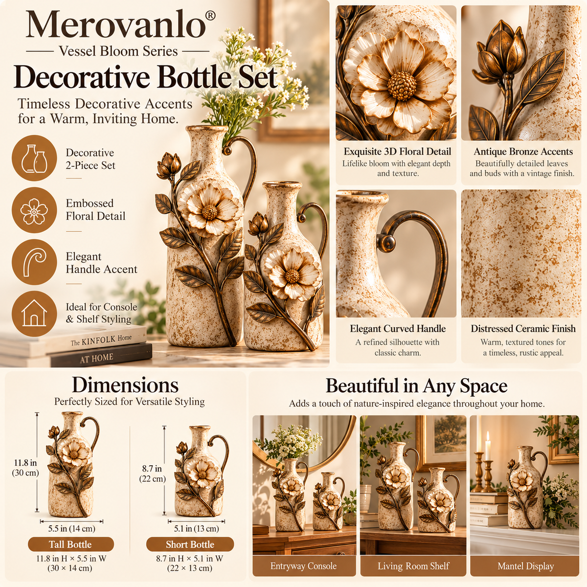Merovanlo® Vessel Bloom Decorative Bottle Set