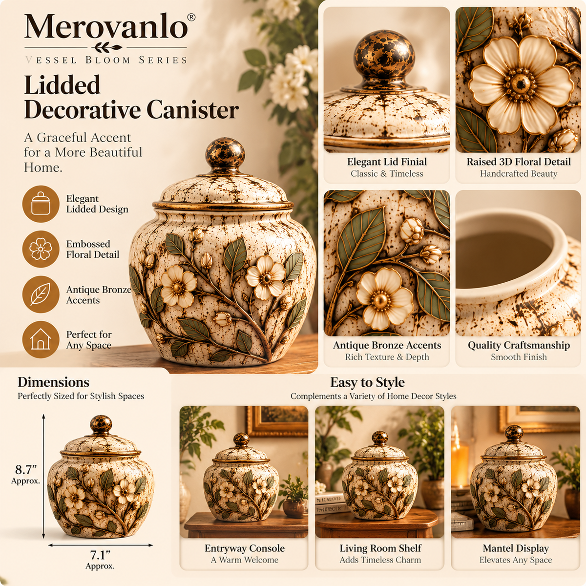 Merovanlo® Vessel Bloom Lidded Decorative Canister